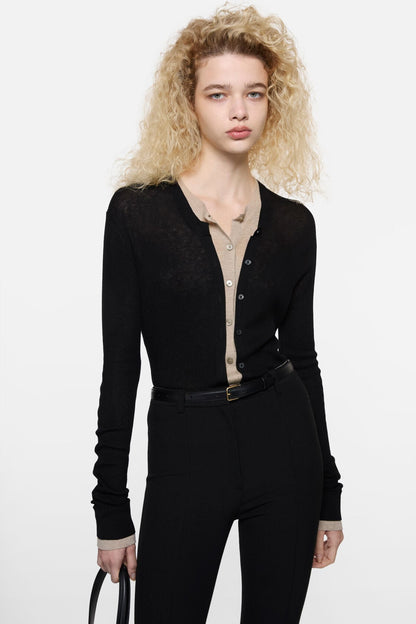 Acne Studios Layered silk-wool cardigan - Black/beige