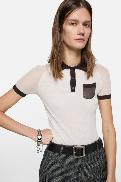 Acne Studios Sheer polo knit - White/brown
