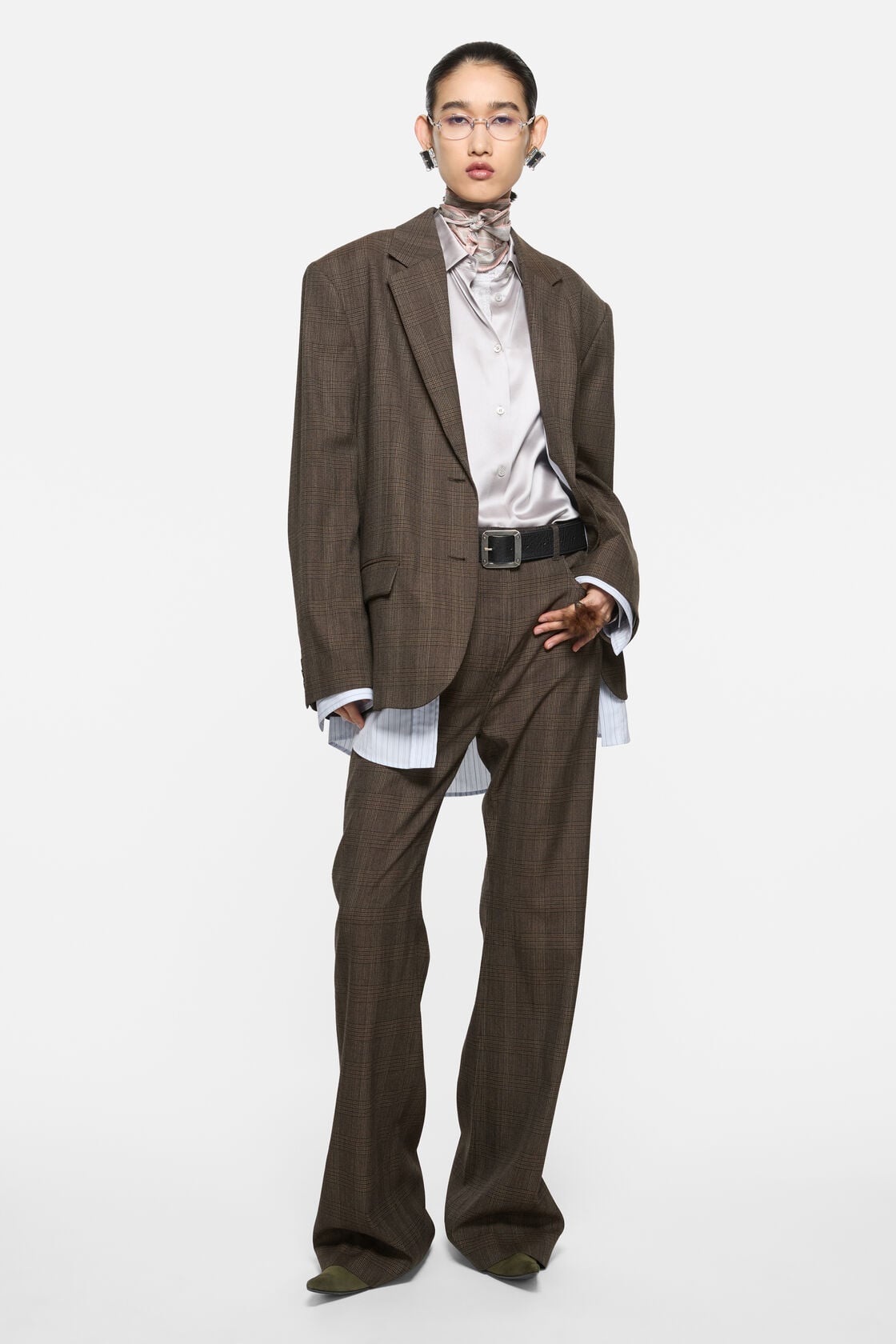 Acne Studios Tailored Wool Check Trousers - Brown/black