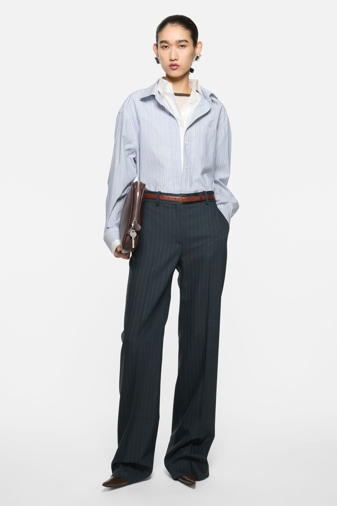 Acne Studios Pinstripe wool suit trousers - Black/Teal blue