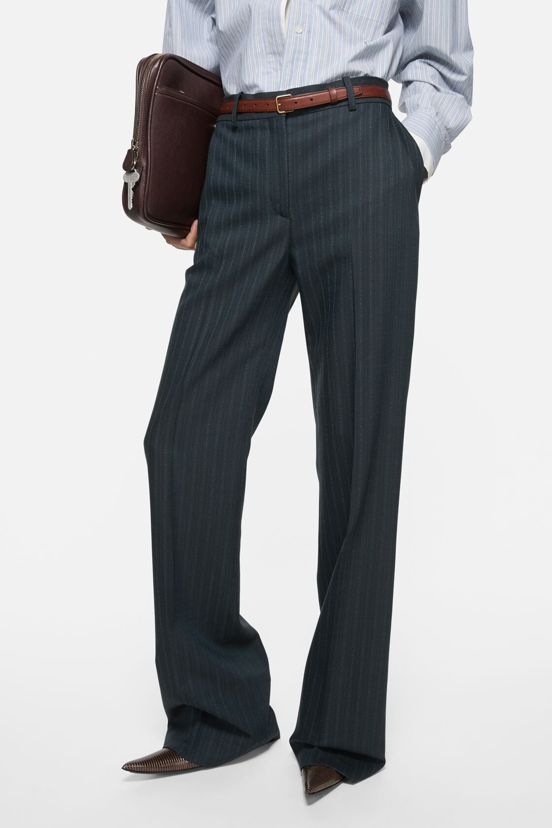 Acne Studios Pinstripe wool suit trousers - Black/Teal blue