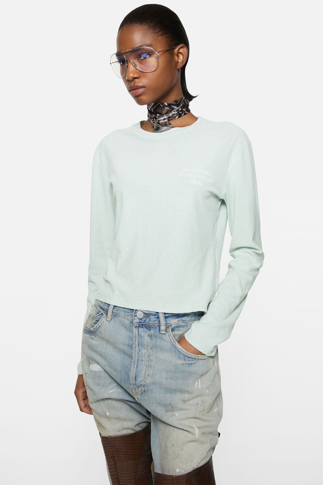 Acne Studios Distressed logo t-shirt - Pale mint