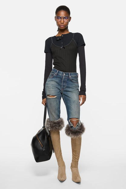 Acne Studios Layered jersey shirt with bow - Black
