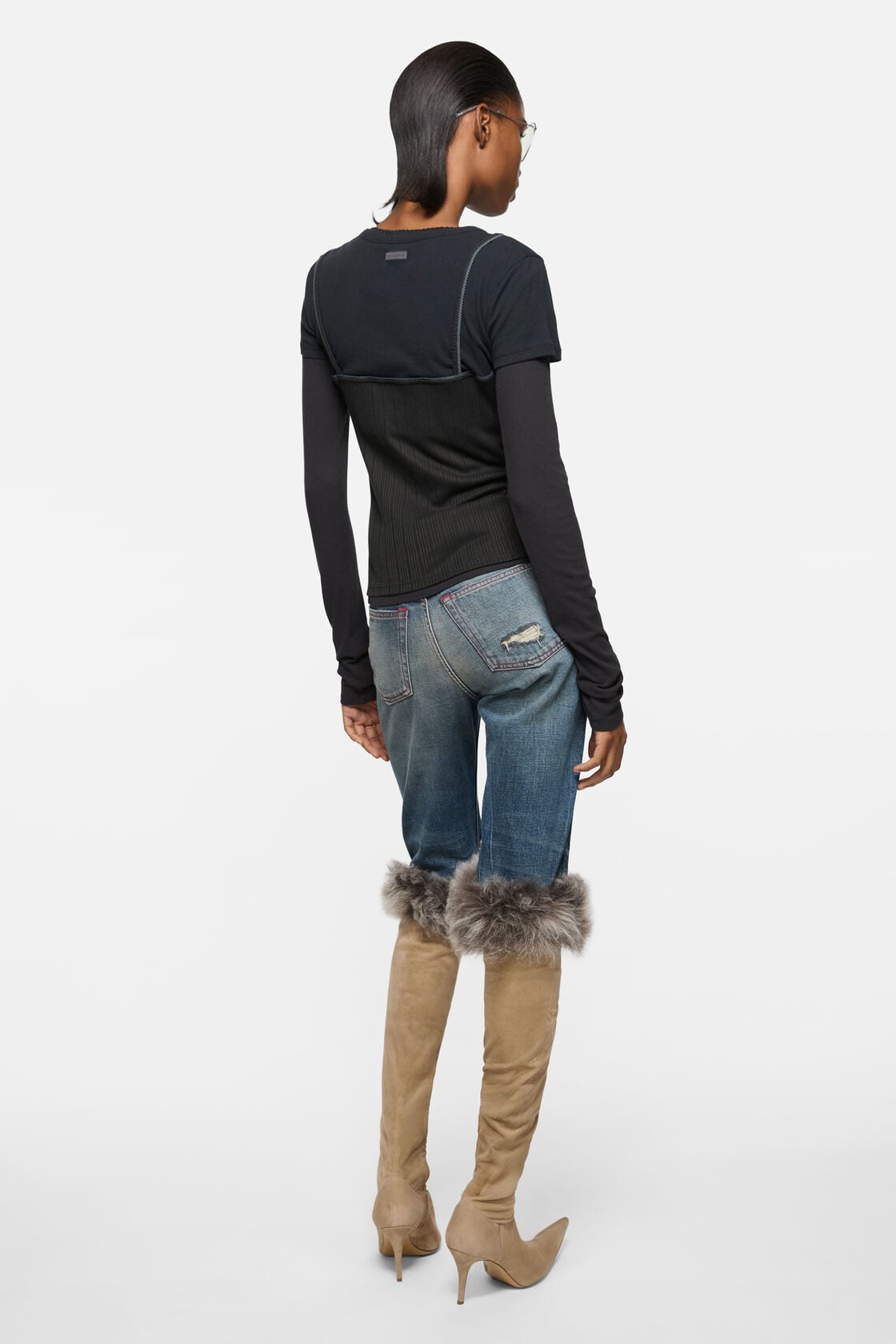 Acne Studios Layered jersey shirt with bow - Black