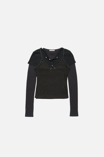 Acne Studios Layered jersey shirt with bow - Black