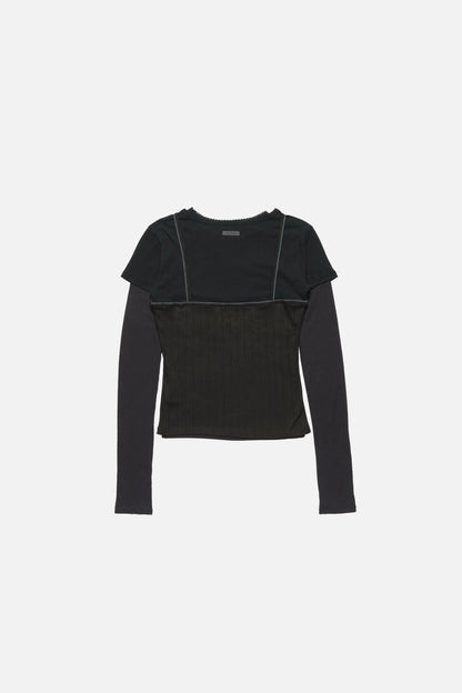Acne Studios Layered jersey shirt with bow - Black