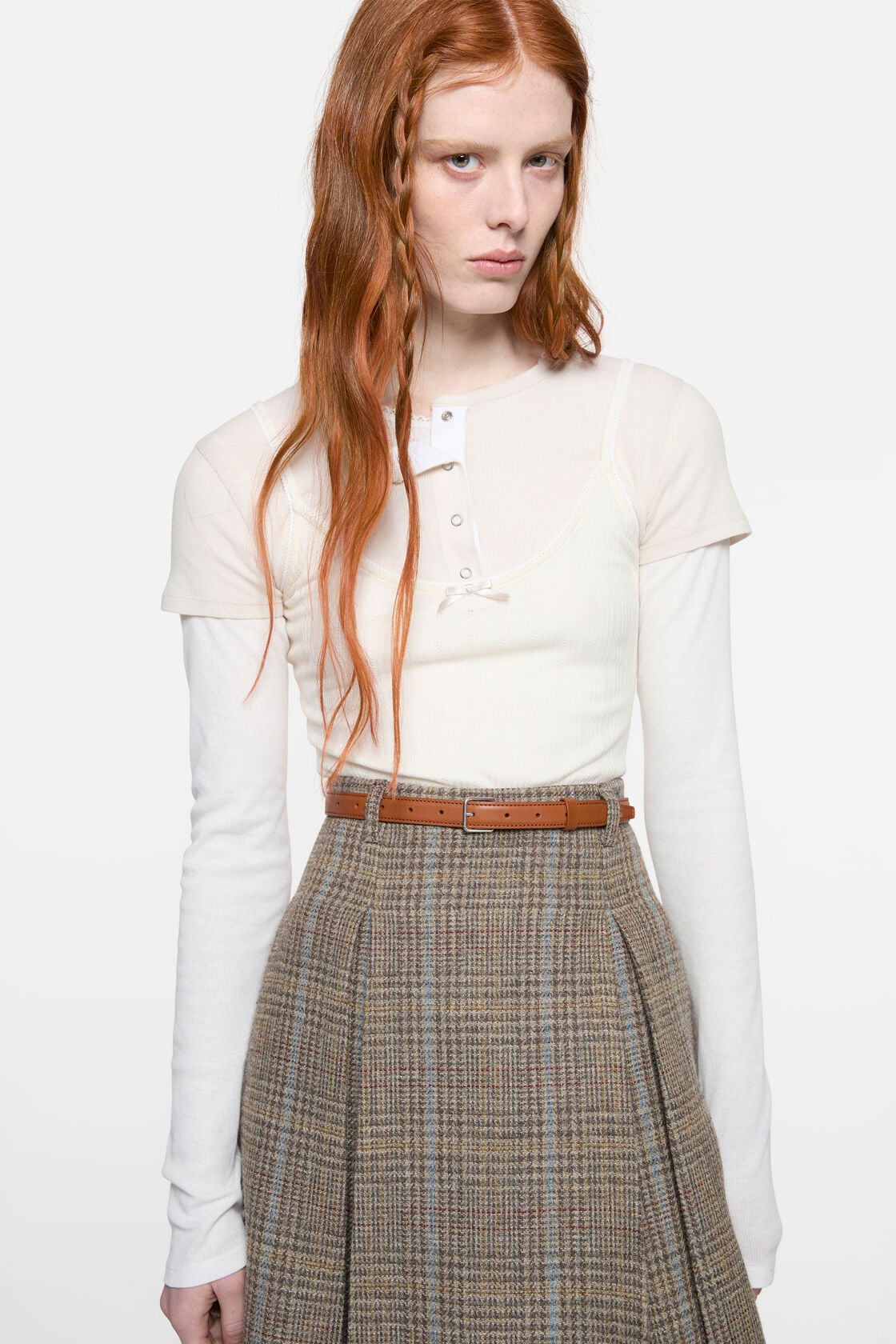 Acne Studios Layered jersey shirt with bow - White/Off White