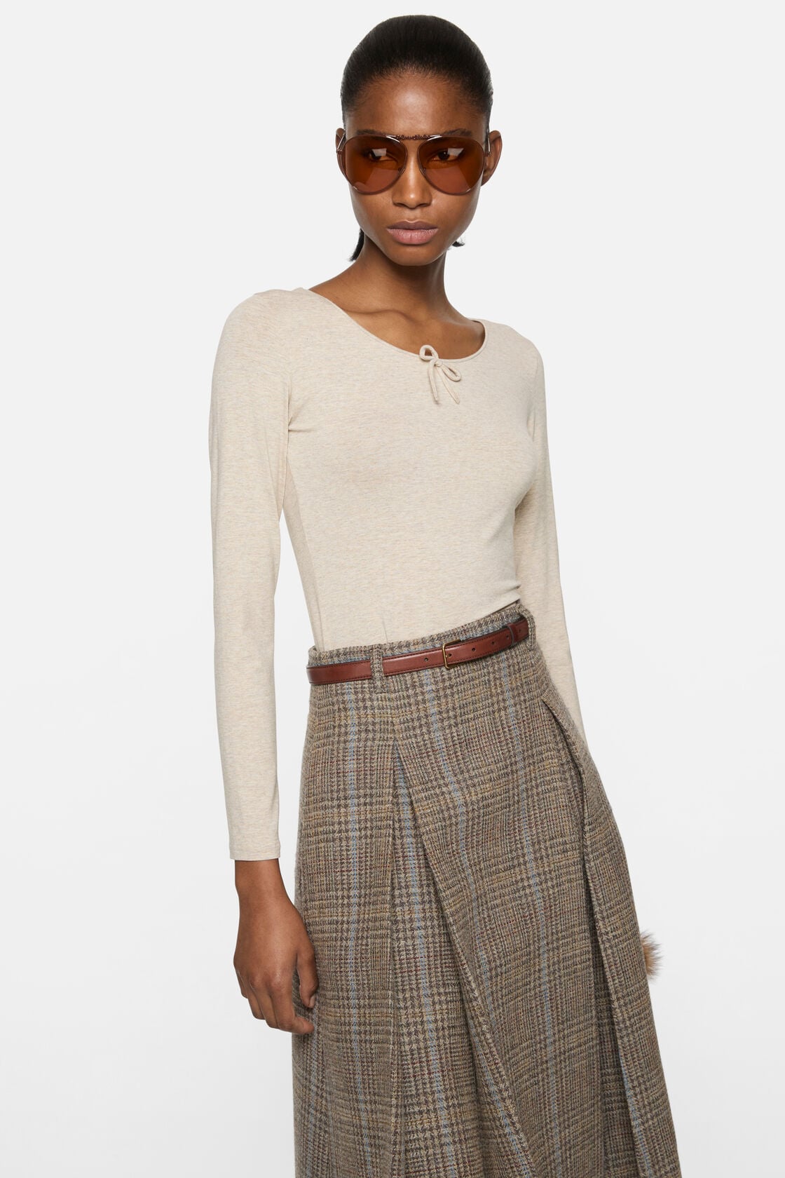 Acne Studios Jersey t-shirt with bow - Beige melange