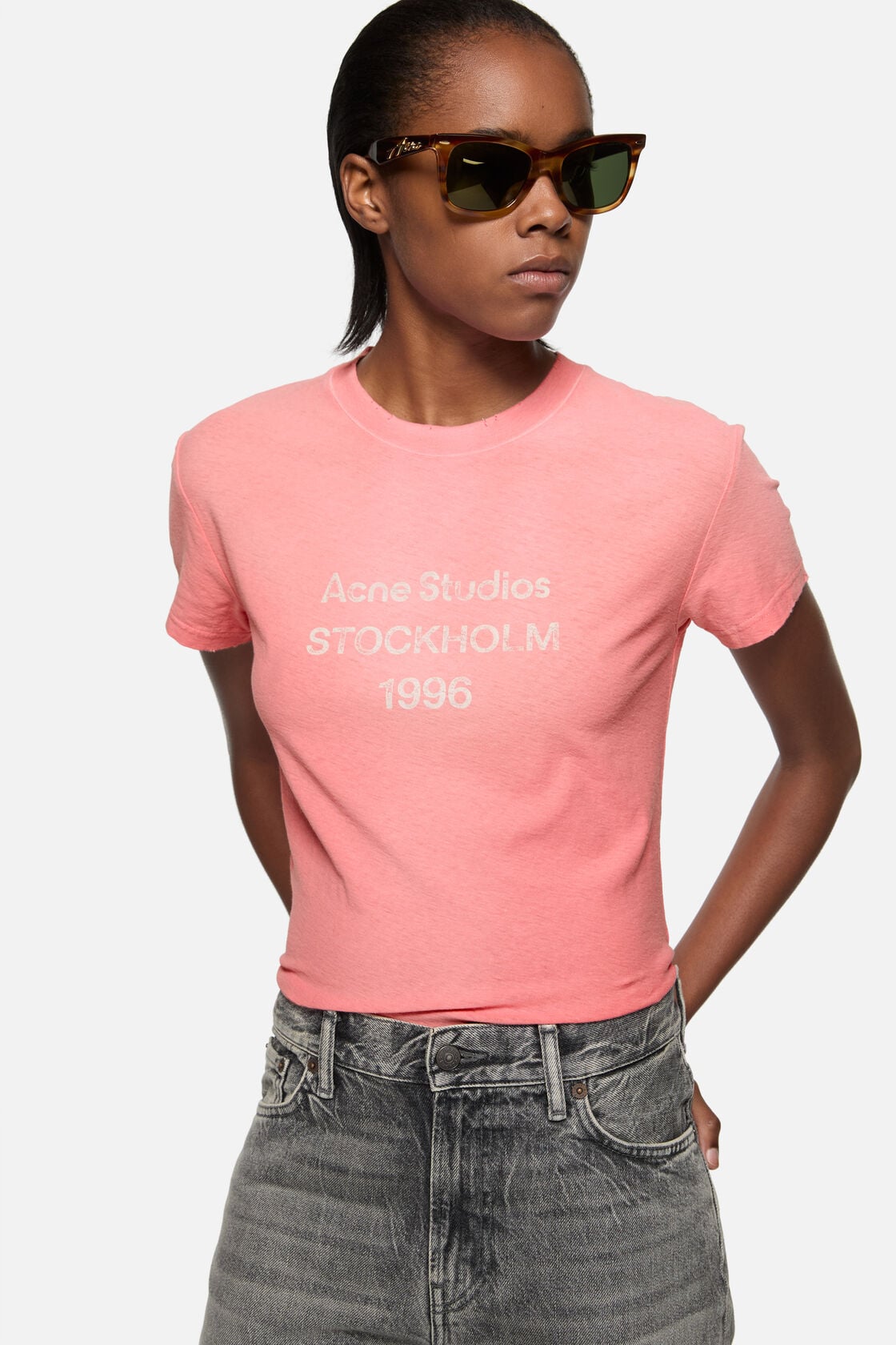 Acne Studios Fitted logo t-shirt - Tango pink