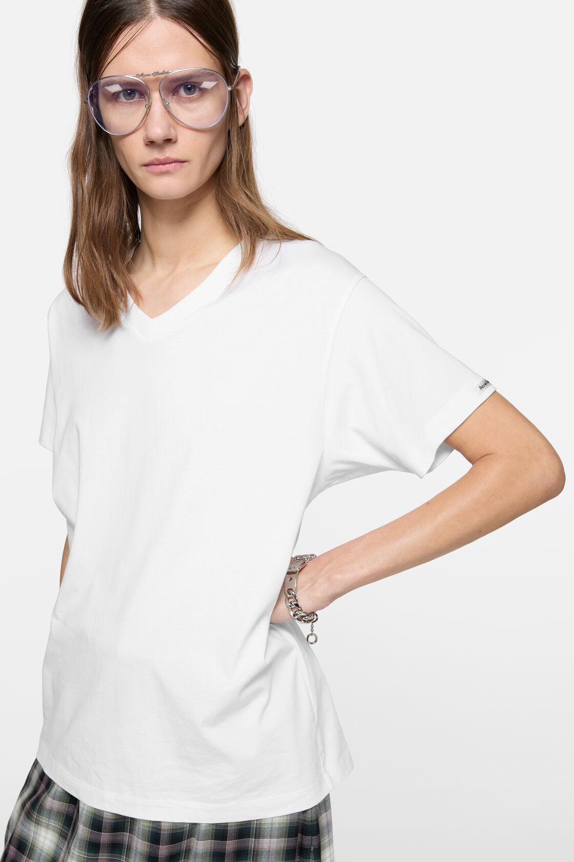 Acne Studios Satin label v-neck t-shirt - Optic White