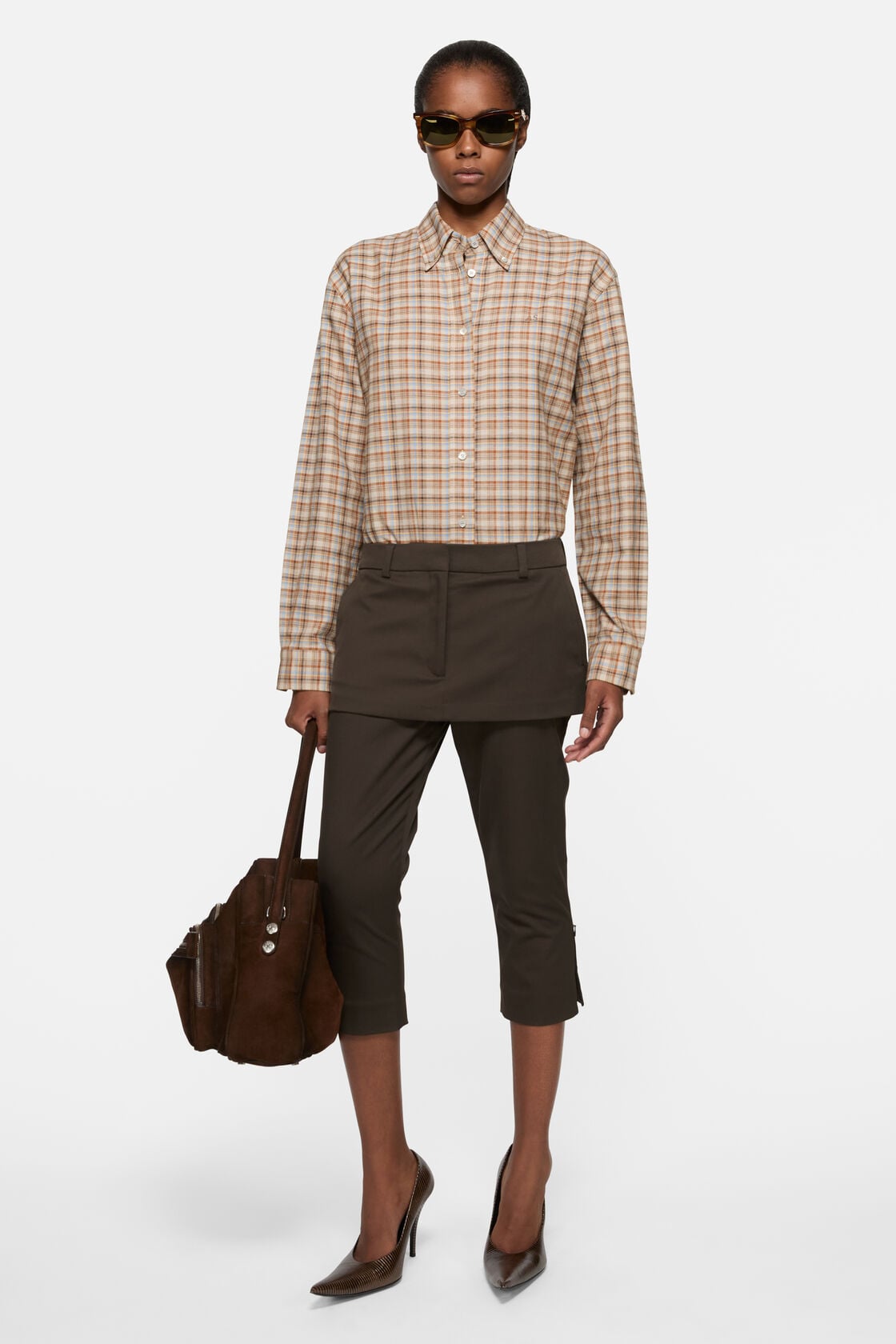 Acne Studios Checked cotton‑linen shirt - Brown/grey