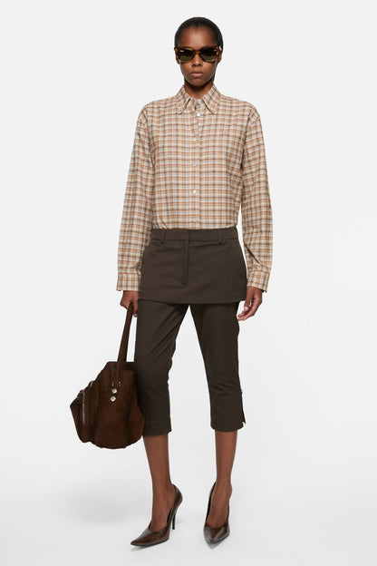 Acne Studios Checked cotton‑linen shirt - Brown/grey