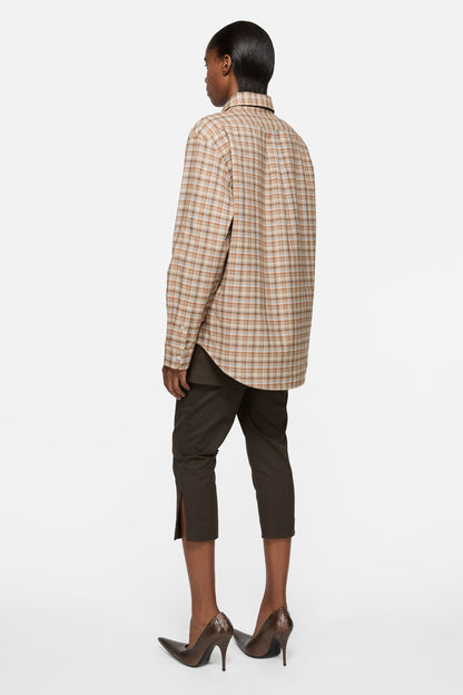 Acne Studios Checked cotton‑linen shirt - Brown/grey