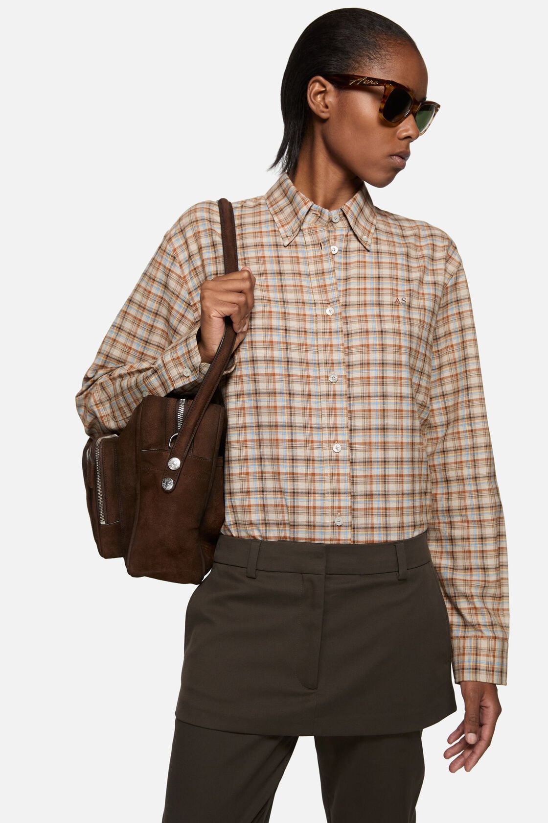 Acne Studios Checked cotton‑linen shirt - Brown/grey