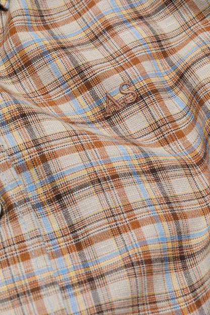 Acne Studios Checked cotton‑linen shirt - Brown/grey