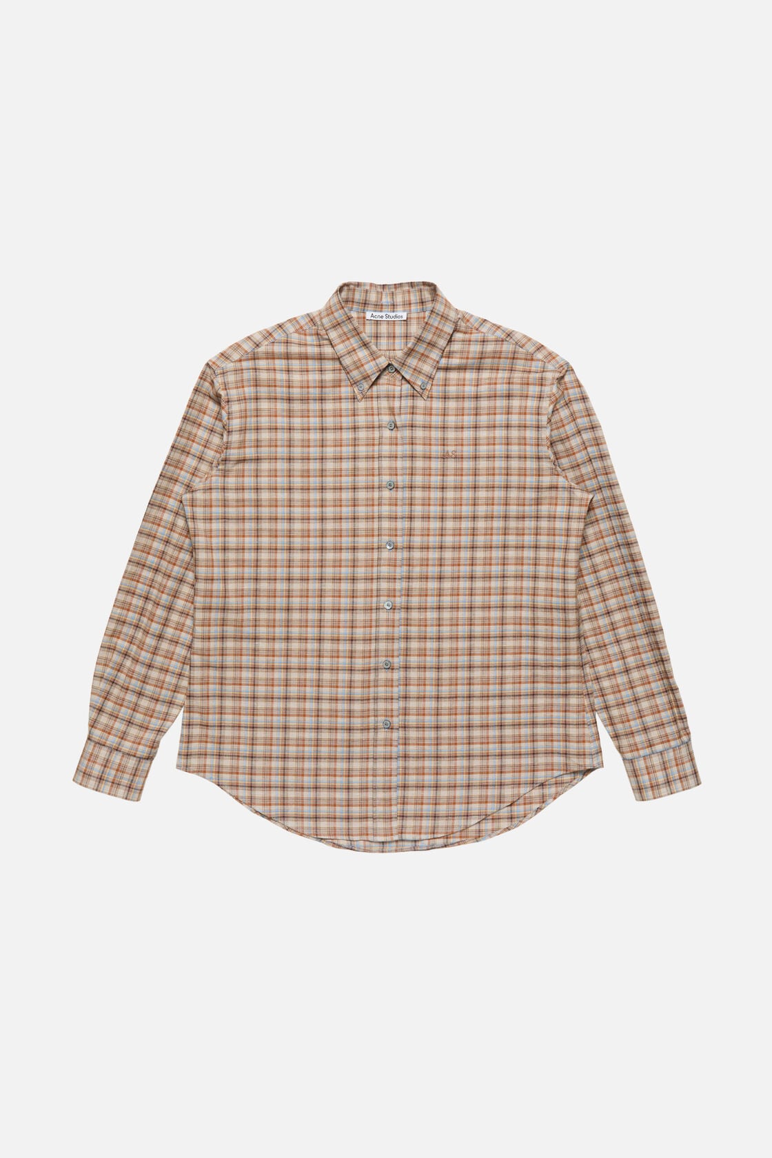 Acne Studios Checked cotton‑linen shirt - Brown/grey
