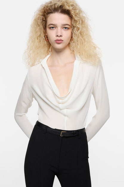 Acne Studios Silk cowl‑neck blouse - White