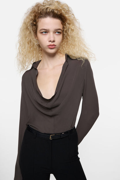 Acne Studios Silk cowl‑neck blouse - Graphite grey
