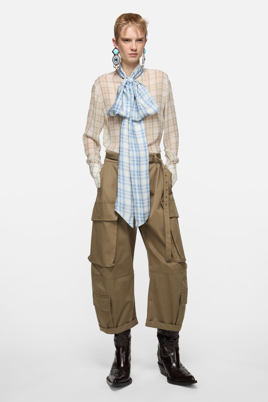 Acne Studios Silk blouse with scarf - Green/orange