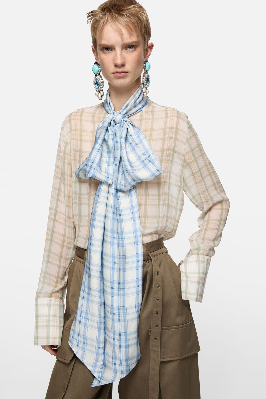 Acne Studios Silk blouse with scarf - Green/orange
