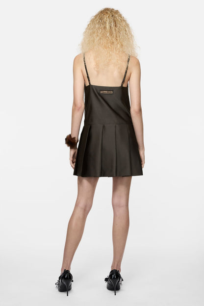 Acne Studios Strap dress with pleated skirt - Dark chocolate brown