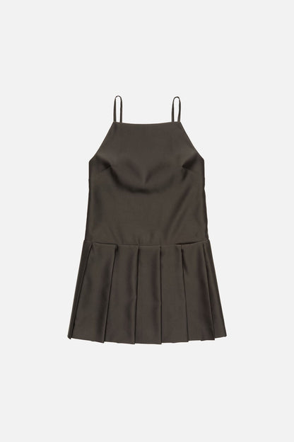 Acne Studios Strap dress with pleated skirt - Dark chocolate brown