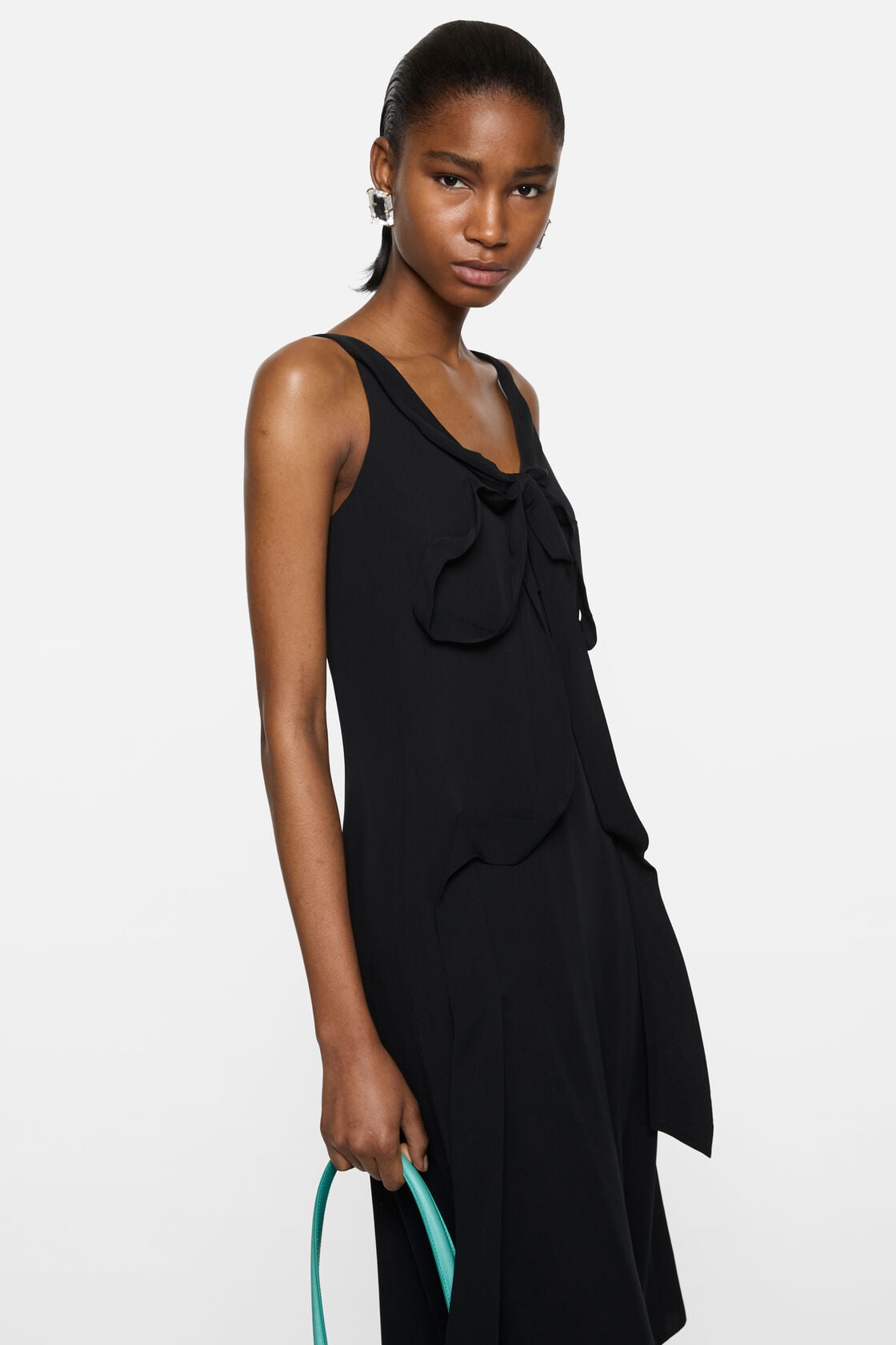 Acne Studios Silk midi dress with bow - Black