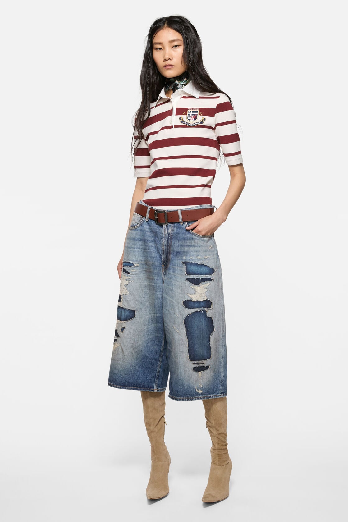 Acne Studios Mended denim shorts - Mid Blue