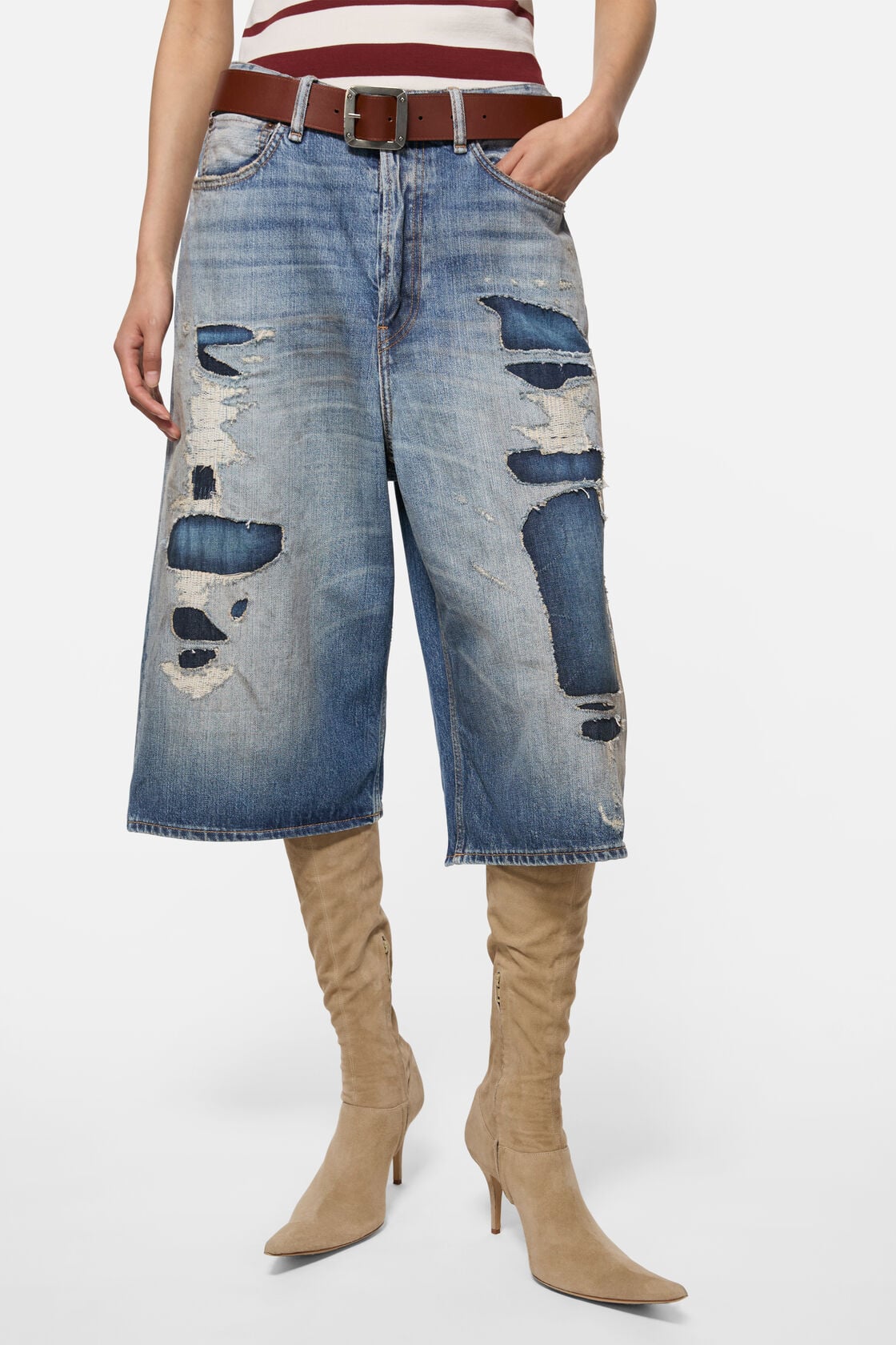 Acne Studios Mended denim shorts - Mid Blue