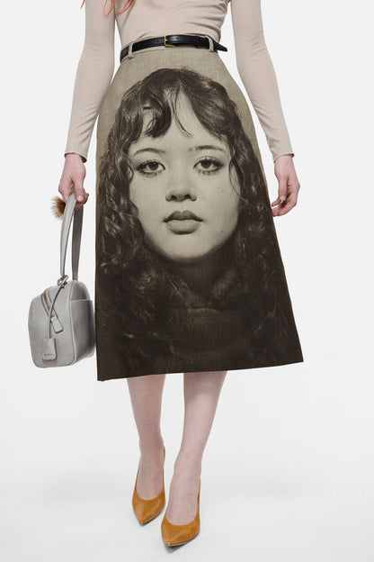 Acne Studios Printed wool skirt - Faded taupe/black
