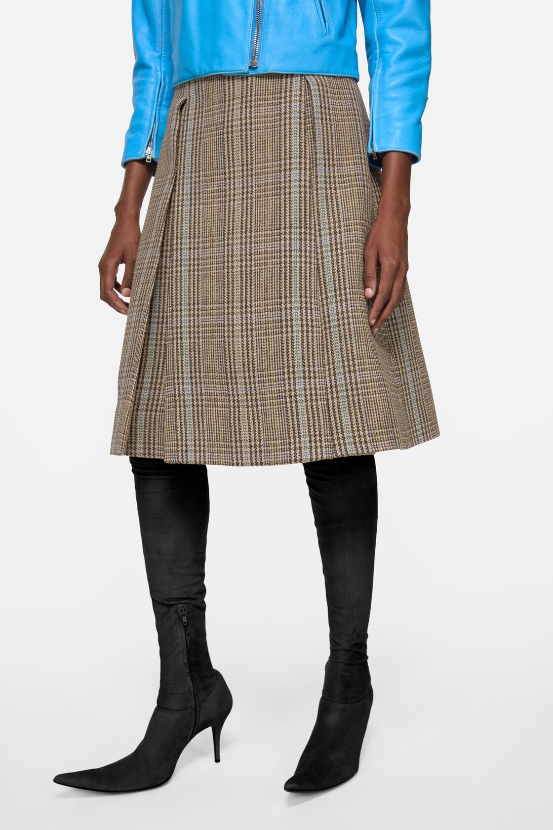 Acne Studios Long pleated wool skirt - Brown/blue multi