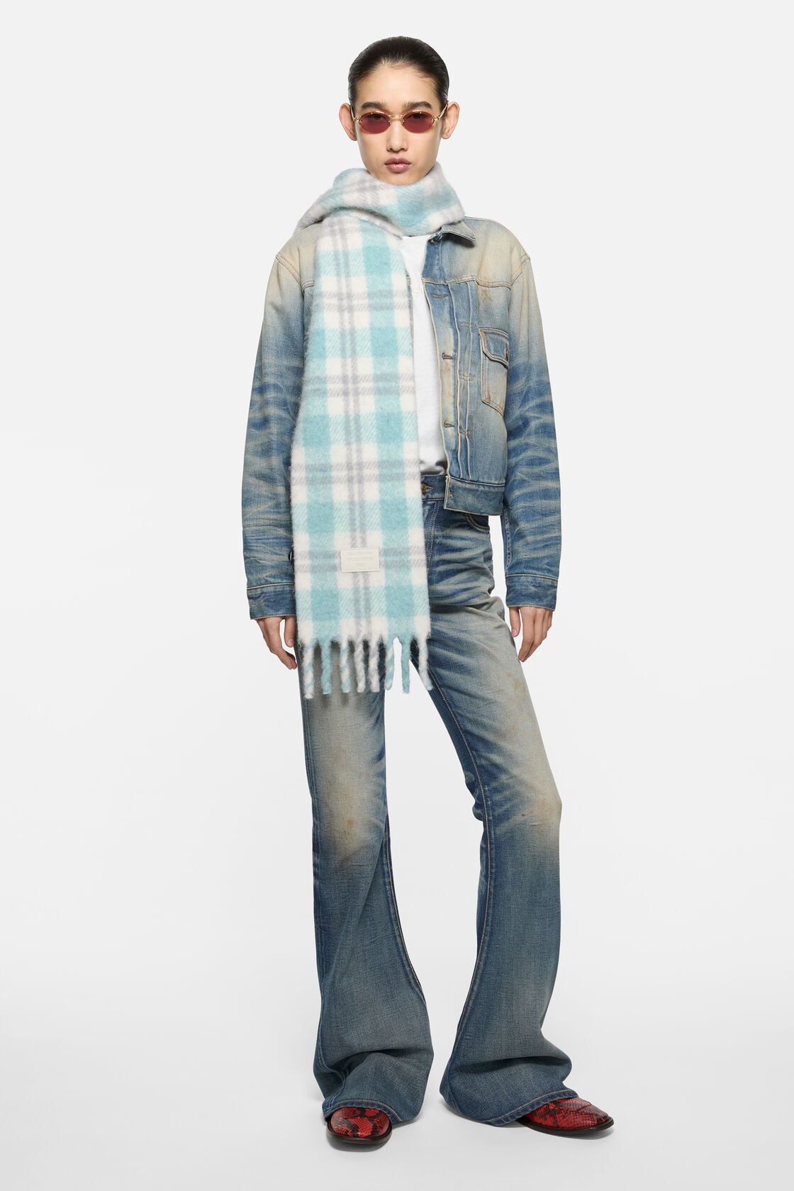 Acne Studios Fringed alpaca-wool scarf - White/Aqua