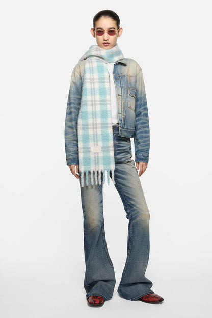 Acne Studios Fringed alpaca-wool scarf - White/Aqua