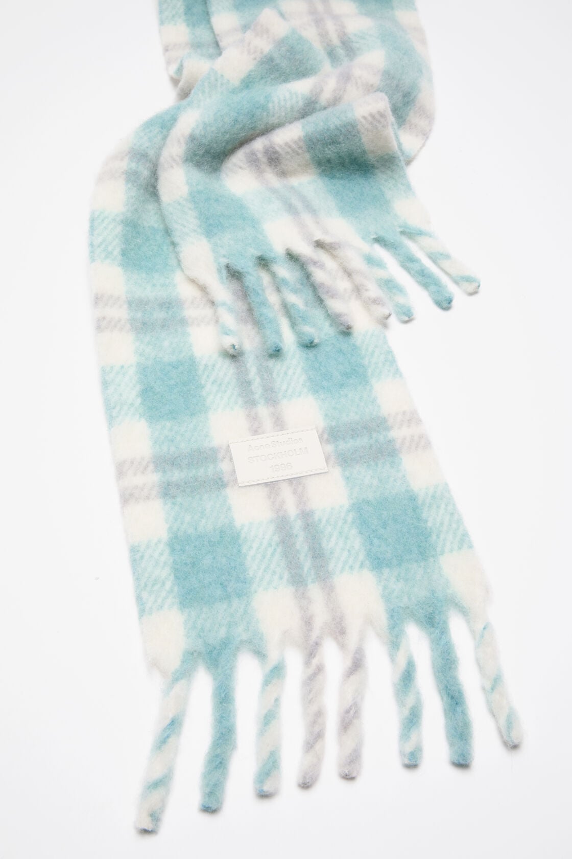 Acne Studios Fringed alpaca-wool scarf - White/Aqua