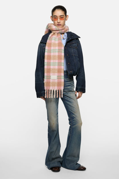 Acne Studios Fringed alpaca-wool scarf - Pastel pink/mint green