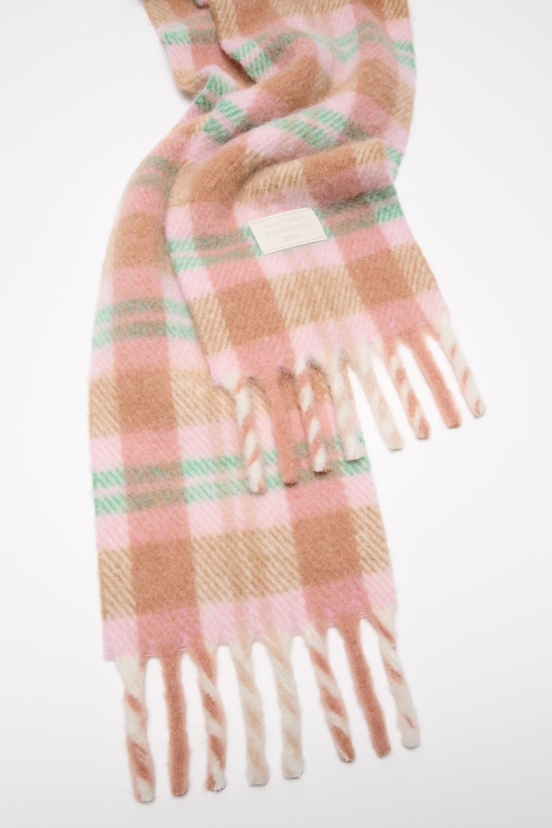 Acne Studios Fringed alpaca-wool scarf - Pastel pink/mint green