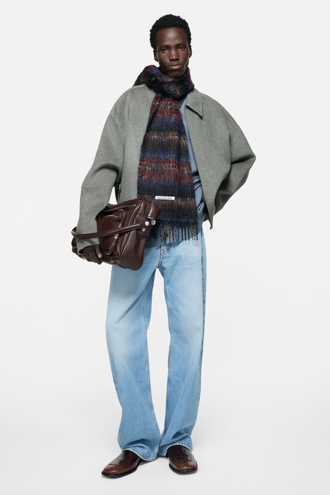 Acne Studios Fringed mohair scarf - Black/red