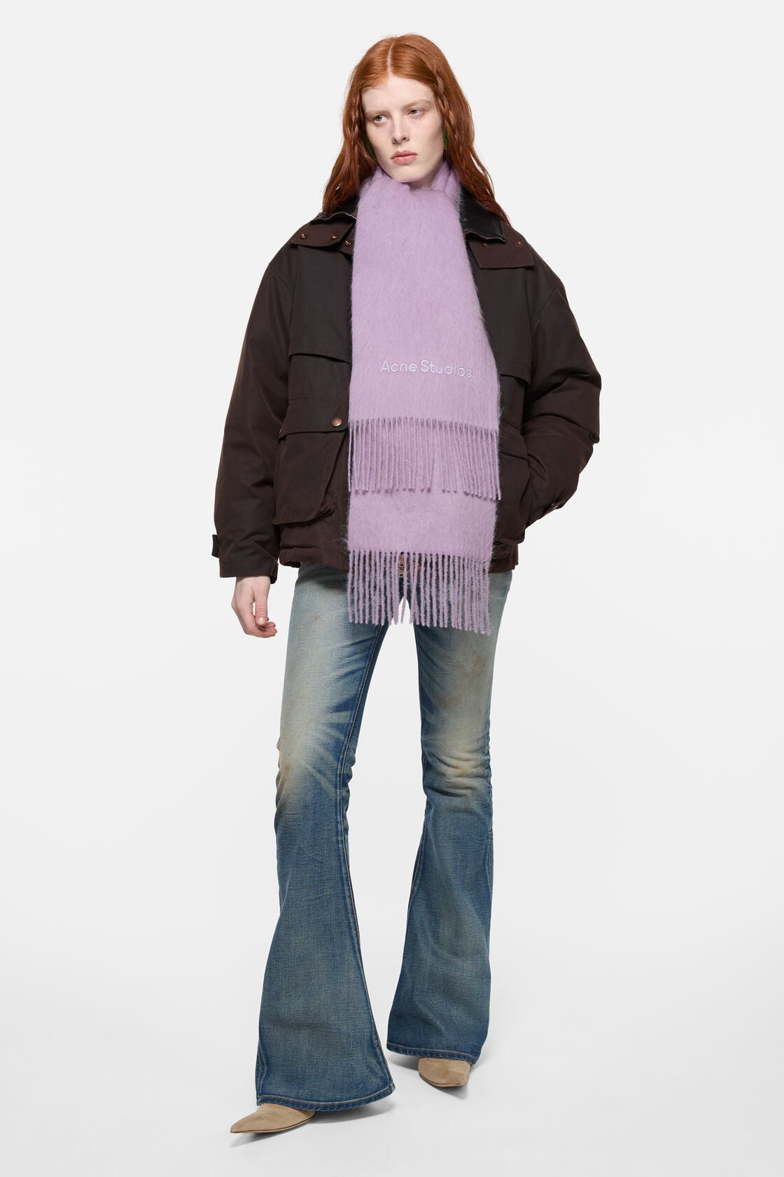 Acne Studios Long-Hair Alpaca-Wool Scarf - Light pink