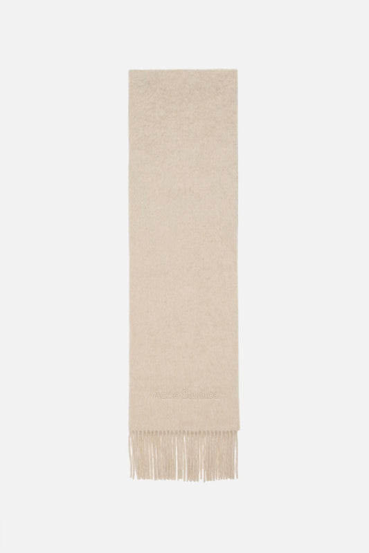 Acne Studios Alpaca wool logo scarf - Oatmeal melange