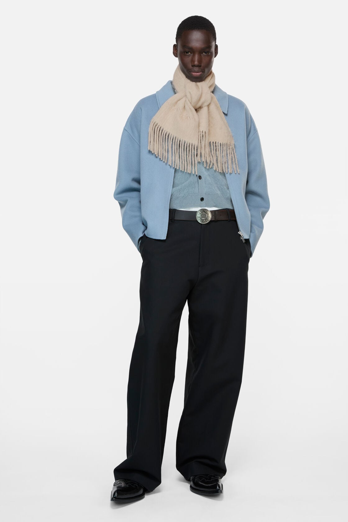 Acne Studios Alpaca wool logo scarf - Oatmeal melange