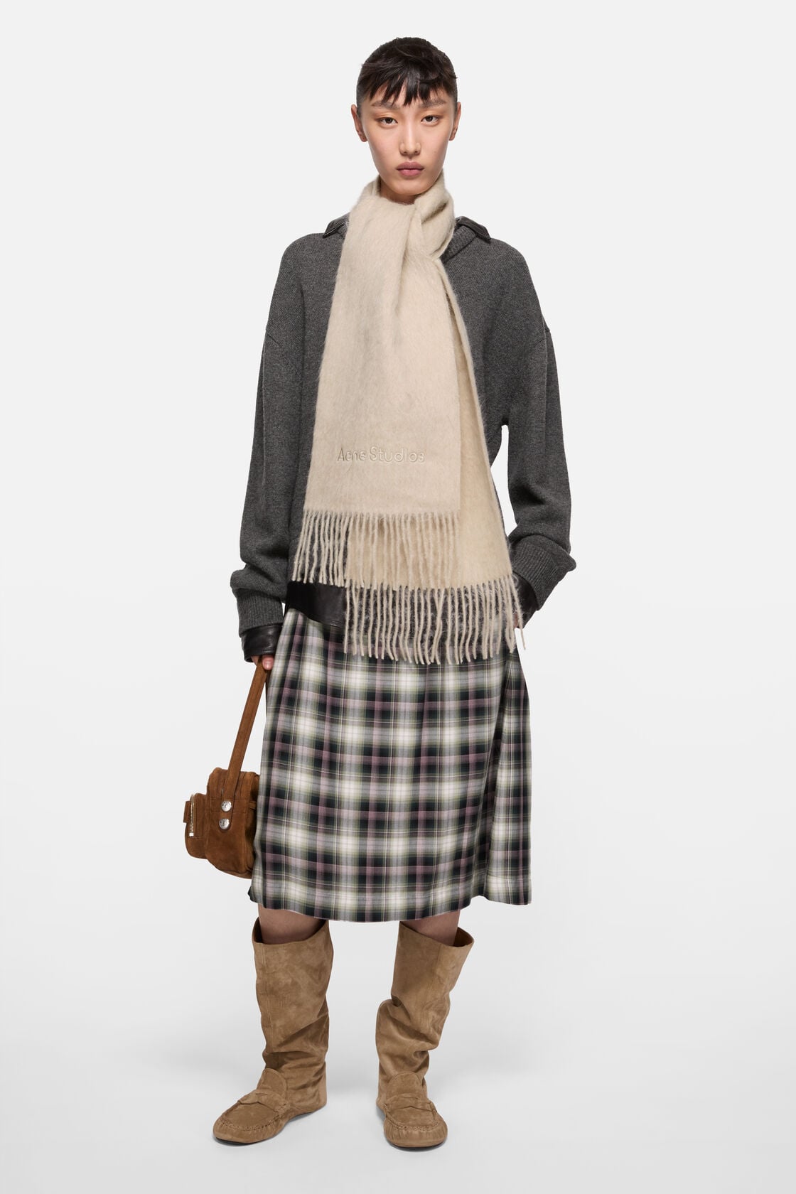Acne Studios Alpaca wool logo scarf - Oatmeal melange