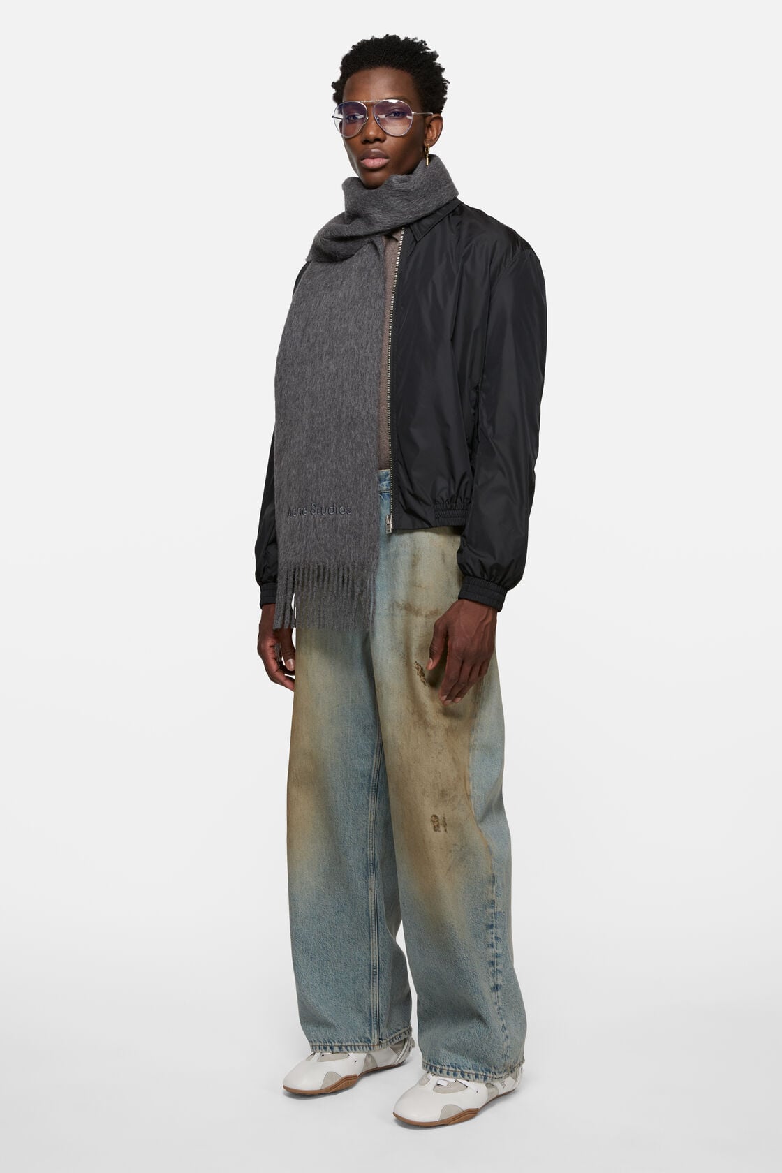 Acne Studios Alpaca wool logo scarf - Grey Melange