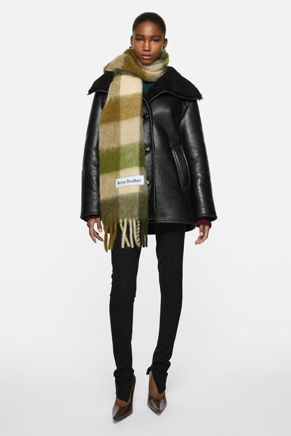 Acne Studios Mohair Check Scarf - Khaki/Cream/Dark Green