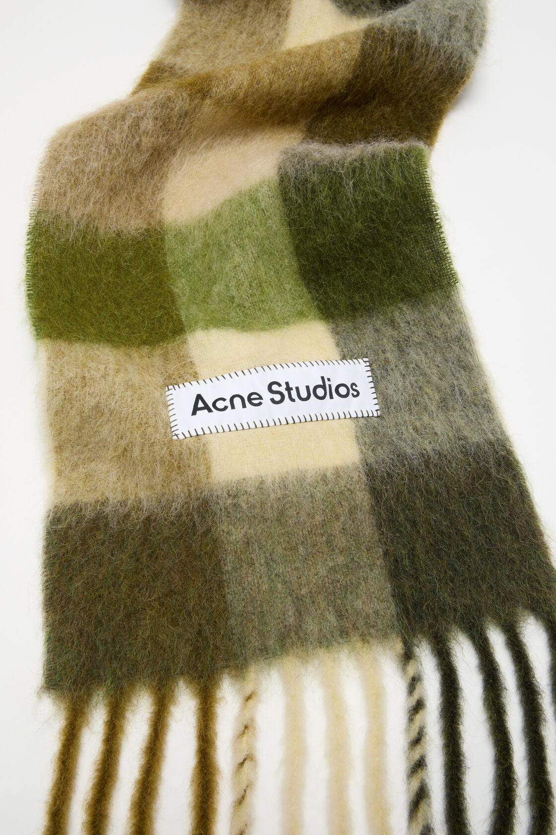 Acne Studios Mohair Check Scarf - Khaki/Cream/Dark Green