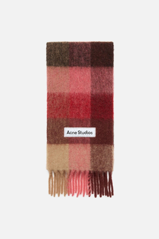 Acne Studios Mohair Check Scarf - Red/Pink/Beige
