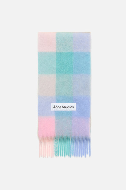 Acne Studios Mohair Check Scarf - Baby blue/Pink/Aqua