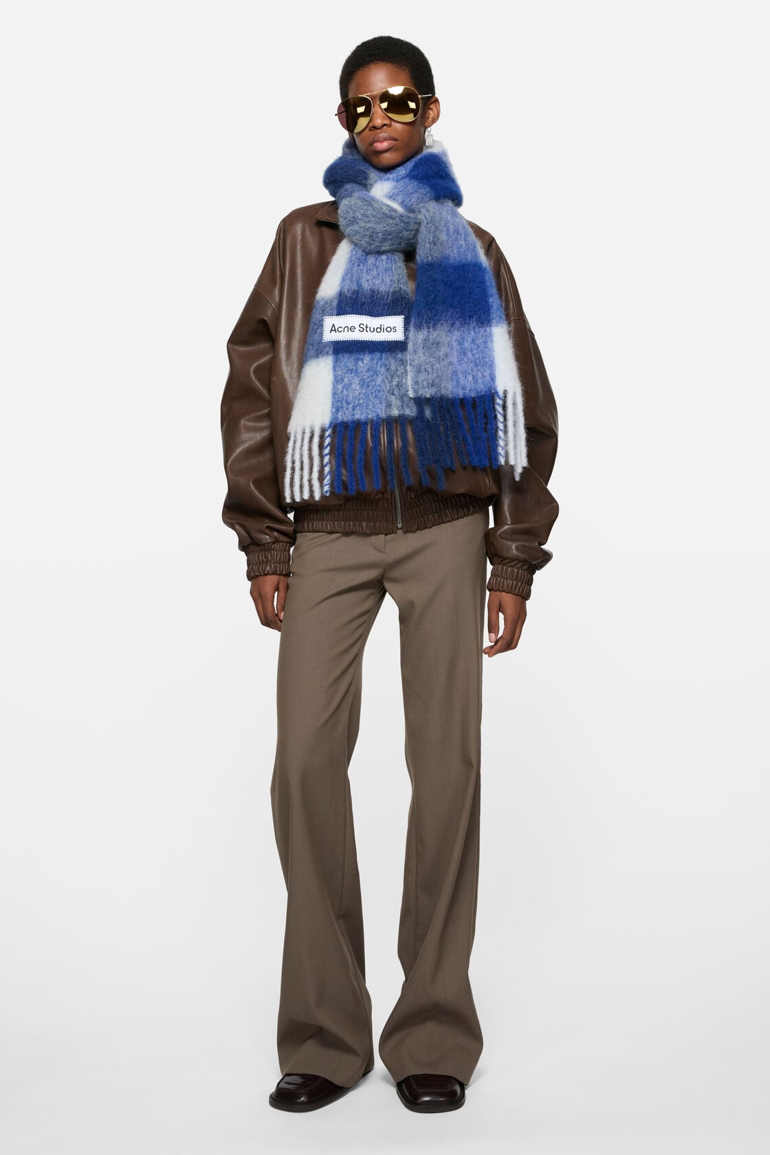 Acne Studios Mohair checked scarf - White/grey/royal blue