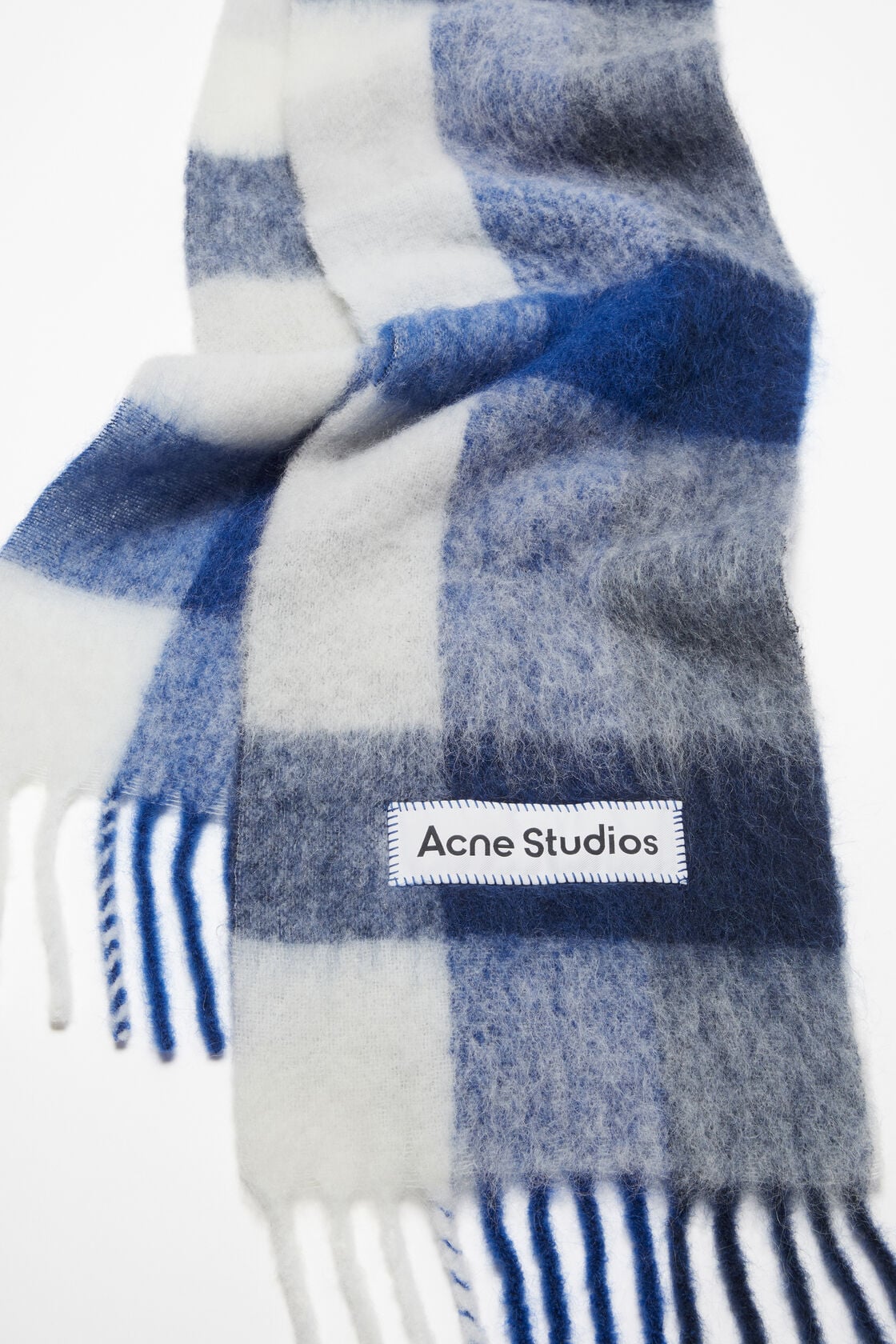 Acne Studios Mohair checked scarf - White/grey/royal blue
