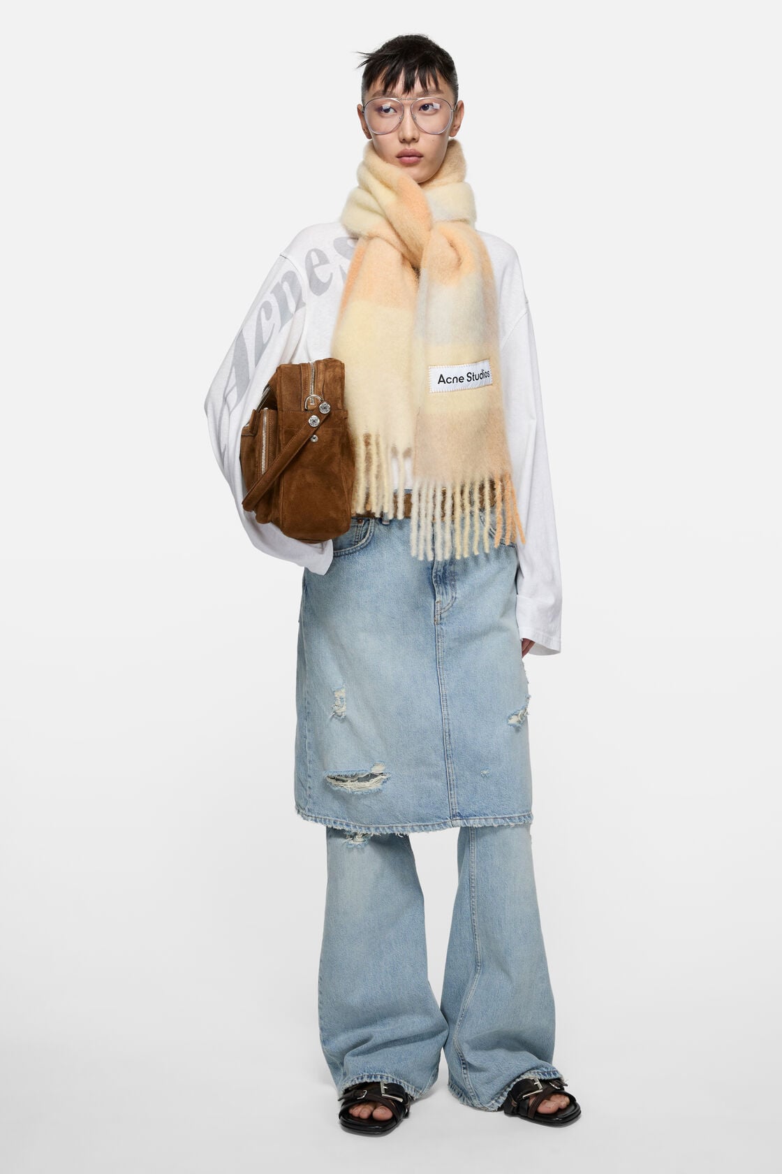 Acne Studios Mohair checked scarf - Peach/White/Beige