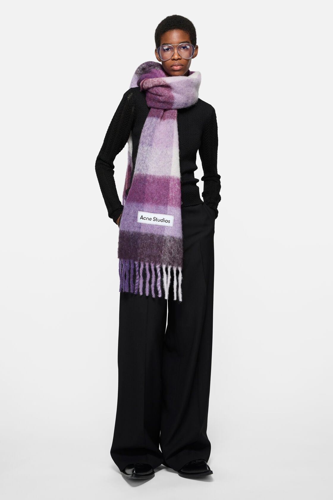 Acne Studios Mohair checked scarf - Purple/white